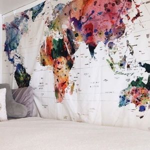 World Map Watercolor Tapestry